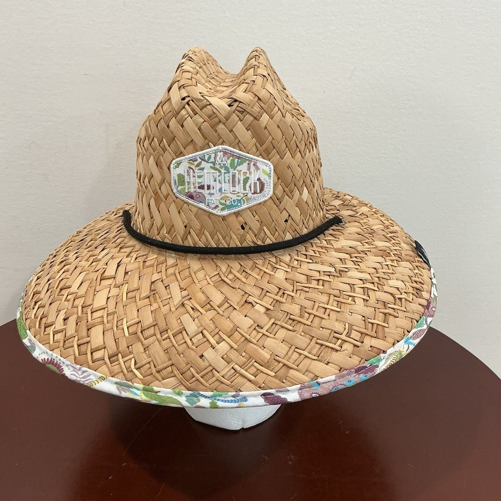 Hemlock Hat Company Straw Beach Sun Hat One Size Chin Strap Elephant Print